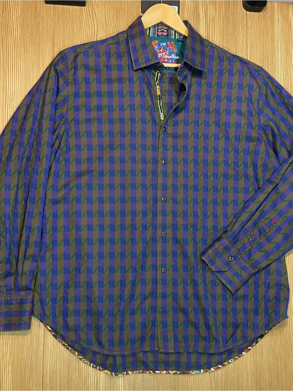 Robert Graham Mens 2XL Plaid Button Down Shirt Long Sleeve Embroidered Cuffs